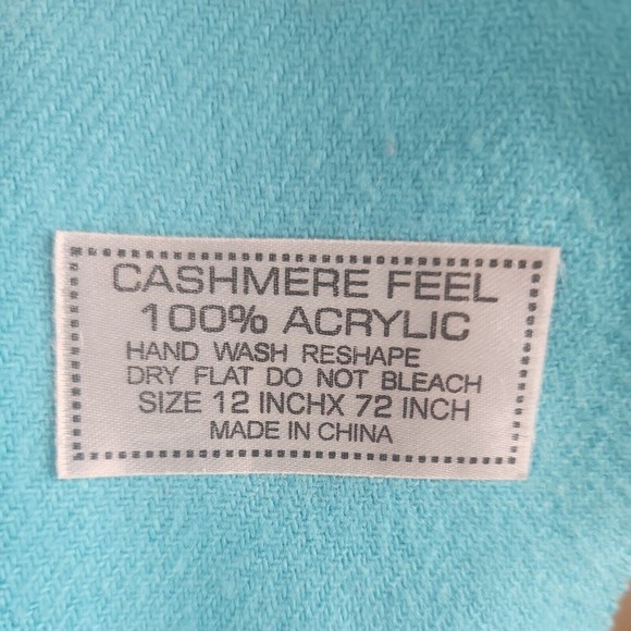 Womens Soft Cotton Scarf Baby Blue Plaid Fringe 12"×72" Feels Like Cashmere - Picture 2 of 4